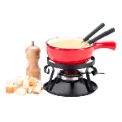 A origem da fondue é suíça, apesar da associação com a França devido à palavra "fondue" derivar de "fondre", que significa derreter em francês. A receita mais antiga remonta a um livro de cozinha de Zurique, escrito em 1699. A lenda popular sugere que, na Idade Média, camponeses suíços, para evitar o desperdício de queijo em excesso, derretiam as sobras com álcool para conservação. A fondue é um prato suíço à base de queijos, geralmente Gruyère e Emmental, fundidos com vinho (ou Kirschwasser alemã). Servido sobre uma lamparina ou fonte de calor, é acompanhado de pão, batatas noisettes, legumes ou outras guarnições.