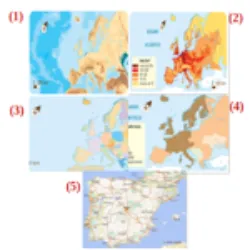 Mapas temáticos: Apresentam informações mais específicas sobre um determinado fenômeno ou assunto e apresentam informação a partir de um fundo mais simplificado.
(1)Físicos: Representam fenômenos naturais. Ex. Mapa hipsométrico, de climas e de áreas florestais;
(2)Demográficos: Representam variais relacionadas com a população. (Ex. Mapa de distribuição da população residente  e mapa de densidade populacional;
(3)Políticos: Representam divisões administrativas. (Ex.: Fronteiras dos países e mapa das divisões administrativas);
(4)Econômicos: Representam variáveis econômicas.(Ex.: Mapa da distribuição do Produto Interno Bruto);
(5) Estradas: Representam vias de comunicação rodoviárias.